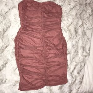 Blush pink strapless mini dress